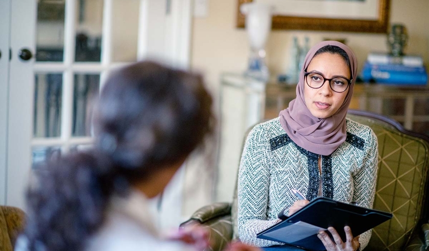 Young Muslim woman at a counselling session